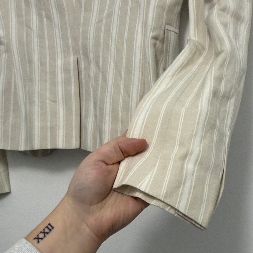 🆕 Massimo Dutti Beige Linen Blend Striped Blazer - Picture 11 of 11